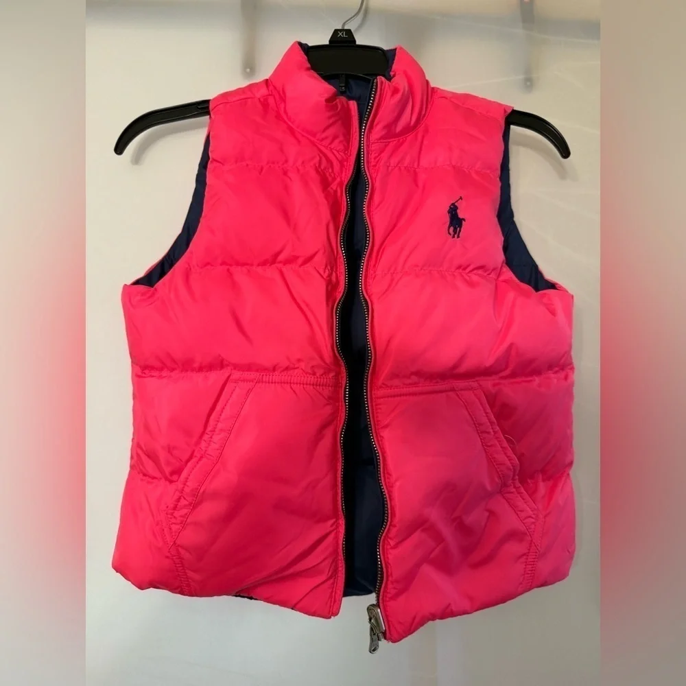 Ralph Lauren Reversible Pink NAVY Quilted Vest M Girls